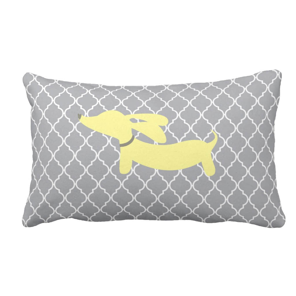 Yellow & Gray Wiener Dog Pillow, The Smoothe Store
